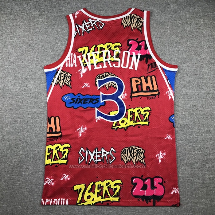 Maillot Philadelphia 76ers Allen Iverson #3 Slap Sticker Mitchell & Ness 1996-97 Rouge